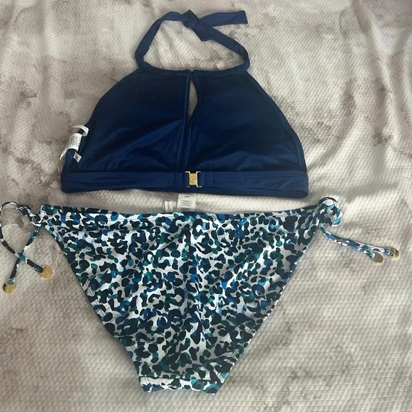 Bleu Rod Beattie All Tied Up Navy Hi-Neck Top and Tie Sides Bikini Bottom Sz 10 - Picture 7 of 10